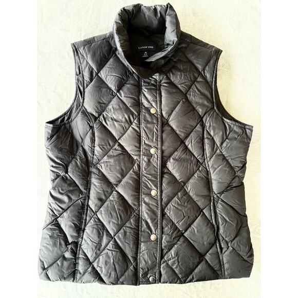 Lands' End Jackets & Blazers - Lands End Down Puffer Vest Womens M Black Outdoors Snap Front Quilted
